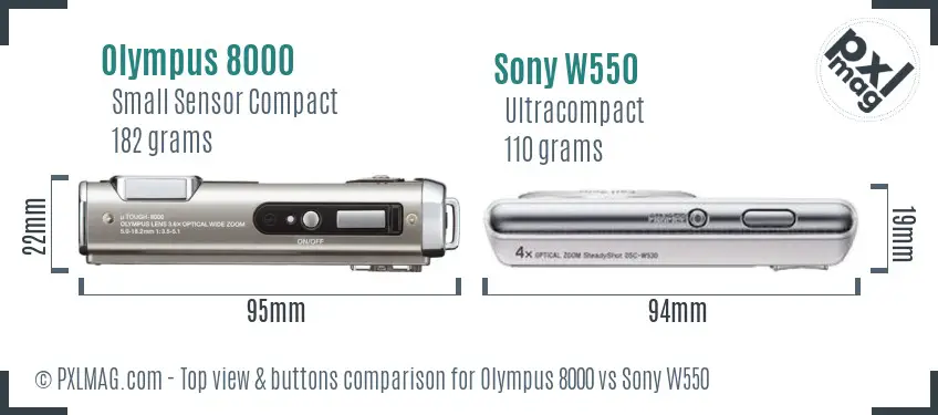 Olympus 8000 vs Sony W550 top view buttons comparison