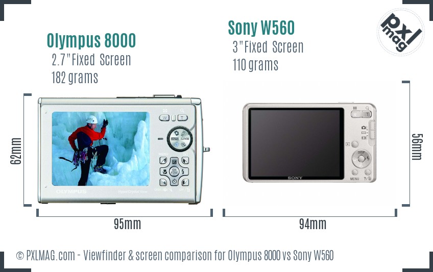 Olympus 8000 vs Sony W560 Screen and Viewfinder comparison