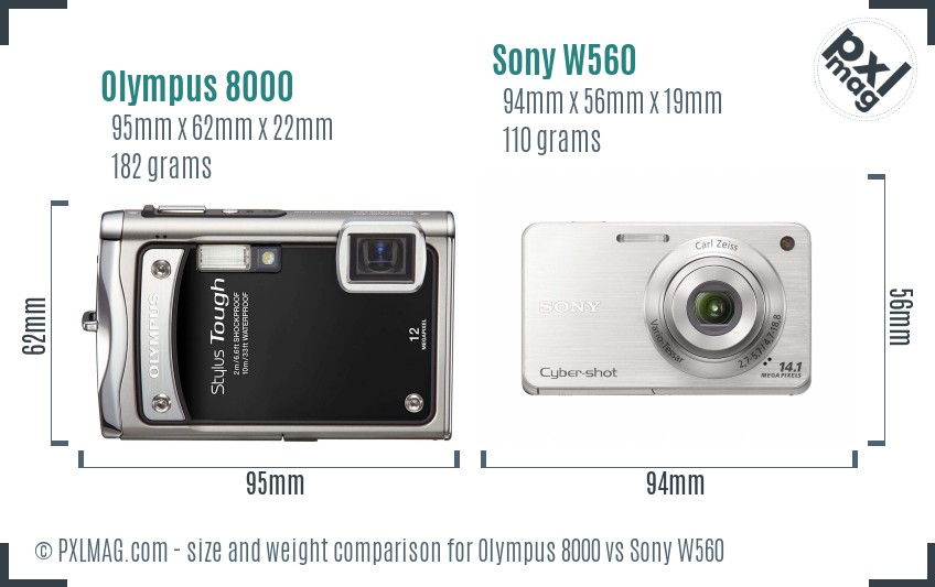 Olympus 8000 vs Sony W560 size comparison