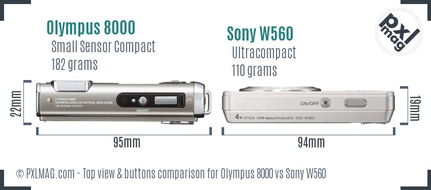 Olympus 8000 vs Sony W560 top view buttons comparison