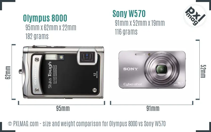 Olympus 8000 vs Sony W570 size comparison