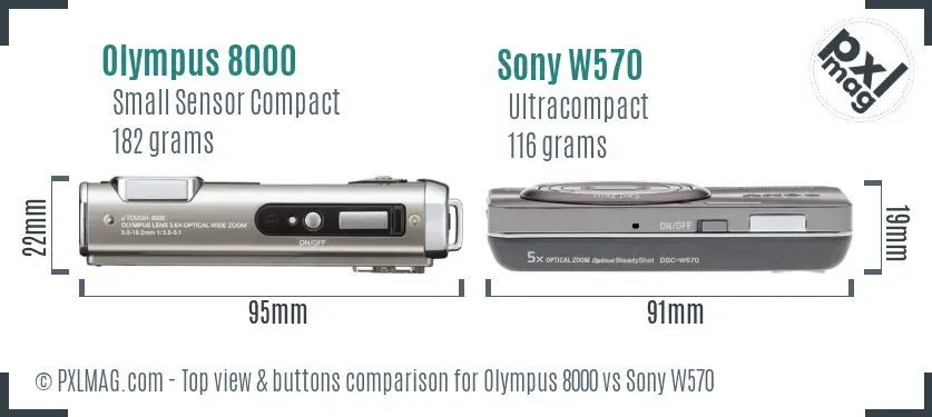 Olympus 8000 vs Sony W570 top view buttons comparison