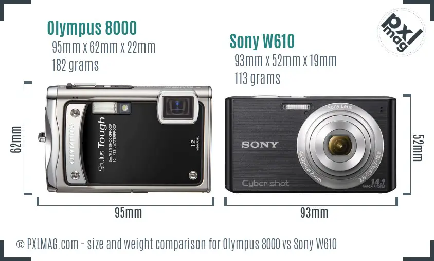 Olympus 8000 vs Sony W610 size comparison