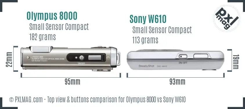 Olympus 8000 vs Sony W610 top view buttons comparison