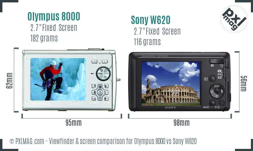 Olympus 8000 vs Sony W620 Screen and Viewfinder comparison