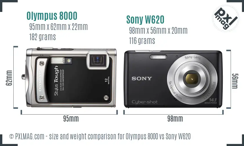 Olympus 8000 vs Sony W620 size comparison