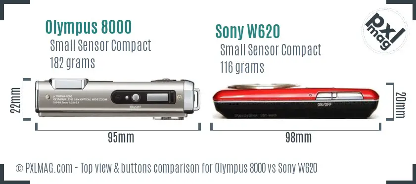 Olympus 8000 vs Sony W620 top view buttons comparison