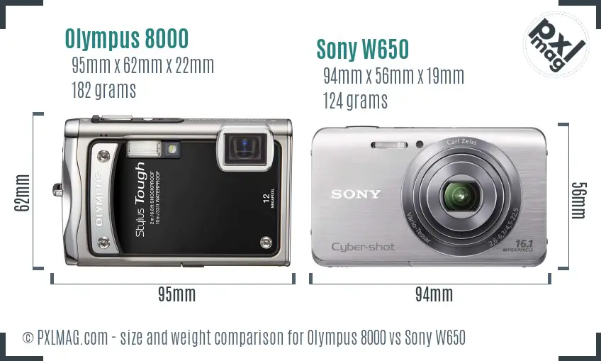 Olympus 8000 vs Sony W650 size comparison