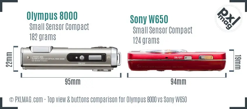 Olympus 8000 vs Sony W650 top view buttons comparison