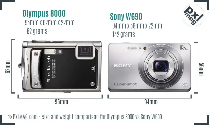 Olympus 8000 vs Sony W690 size comparison