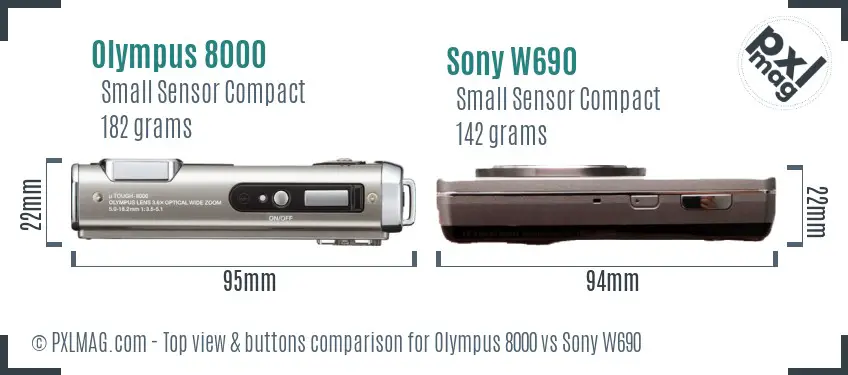 Olympus 8000 vs Sony W690 top view buttons comparison