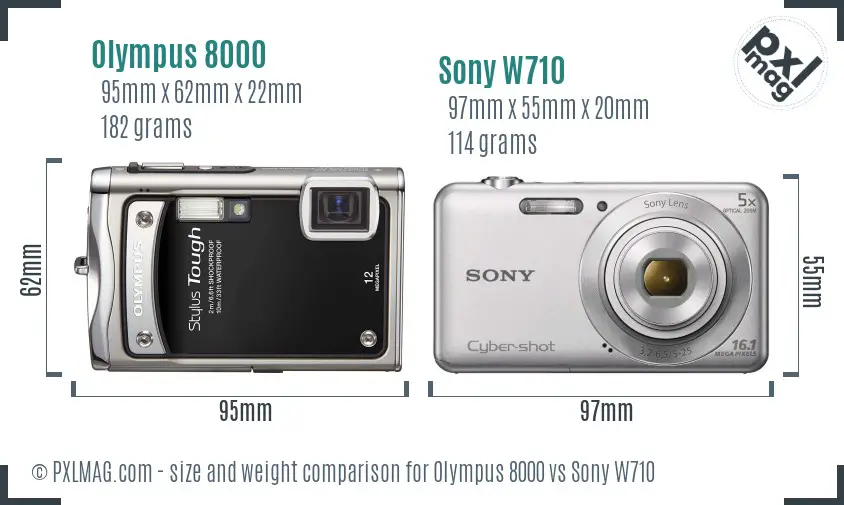 Olympus 8000 vs Sony W710 size comparison