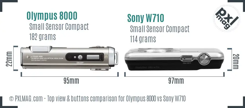 Olympus 8000 vs Sony W710 top view buttons comparison