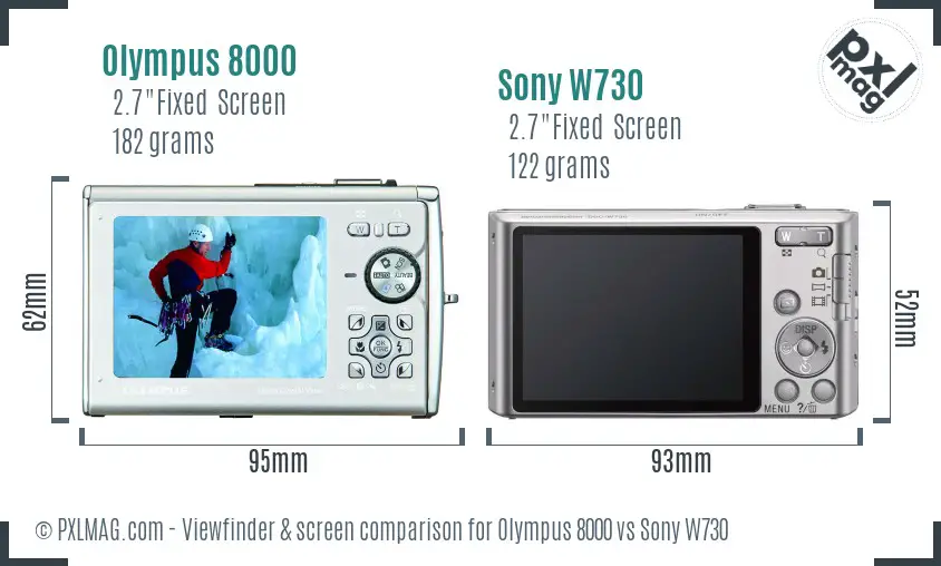 Olympus 8000 vs Sony W730 Screen and Viewfinder comparison