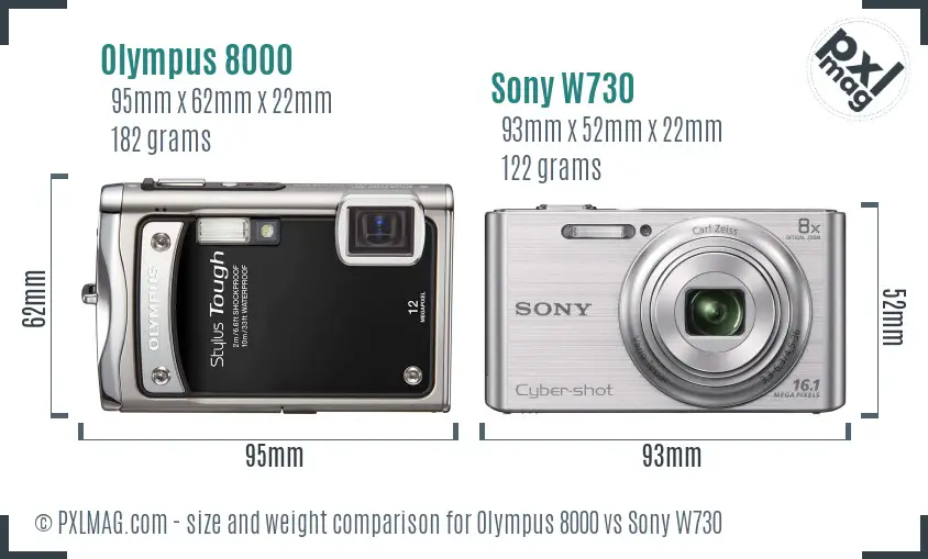 Olympus 8000 vs Sony W730 size comparison