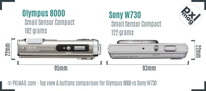 Olympus 8000 vs Sony W730 top view buttons comparison