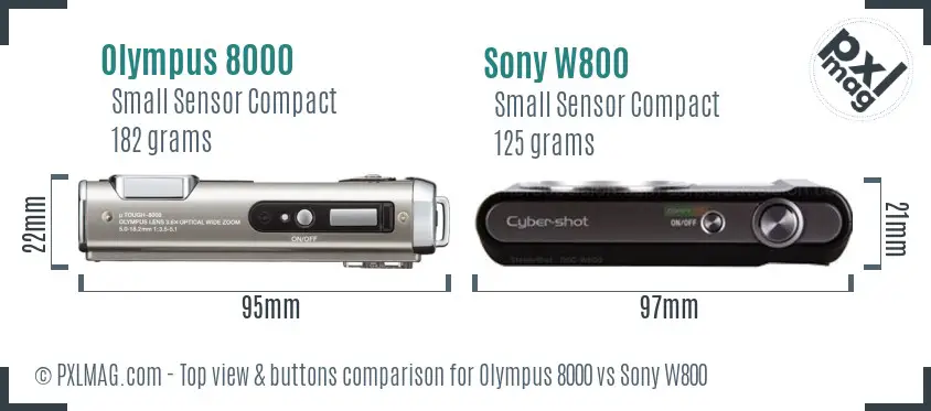 Olympus 8000 vs Sony W800 top view buttons comparison