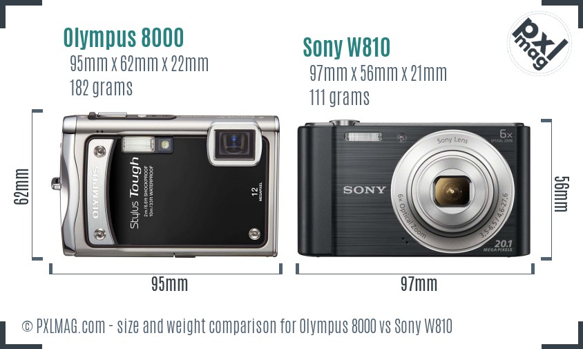 Olympus 8000 vs Sony W810 size comparison