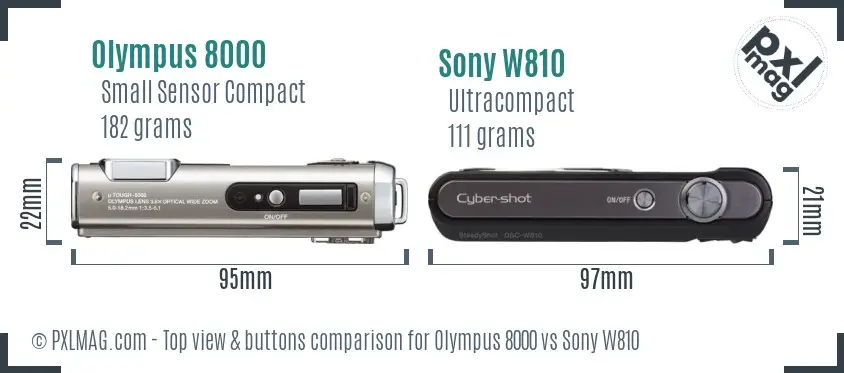 Olympus 8000 vs Sony W810 top view buttons comparison