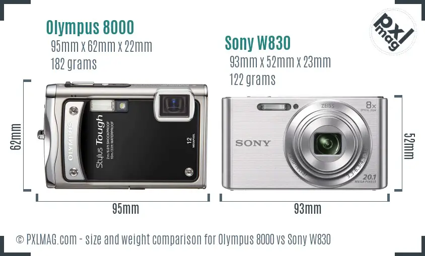 Olympus 8000 vs Sony W830 size comparison