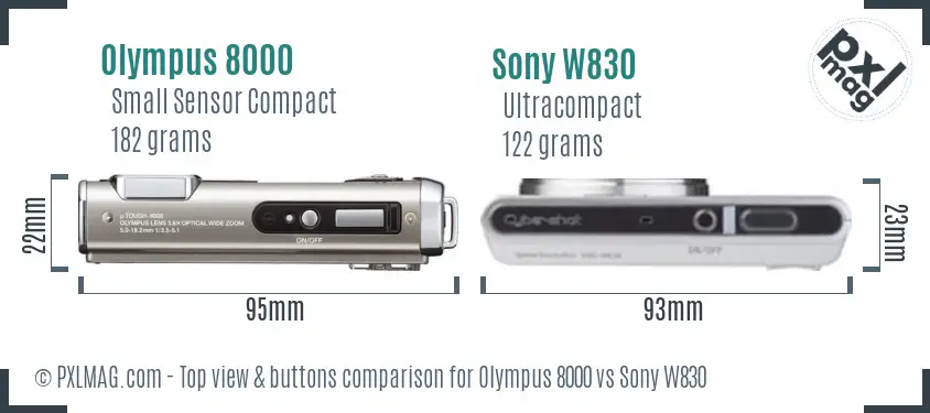 Olympus 8000 vs Sony W830 top view buttons comparison