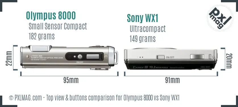 Olympus 8000 vs Sony WX1 top view buttons comparison