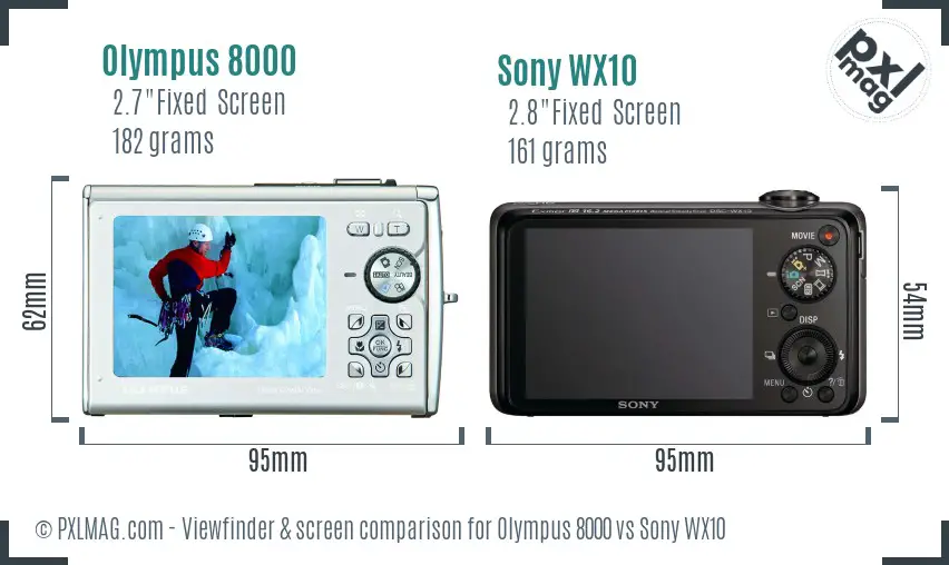 Olympus 8000 vs Sony WX10 Screen and Viewfinder comparison
