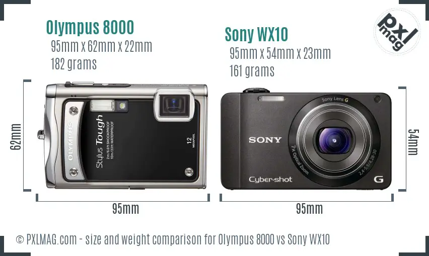 Olympus 8000 vs Sony WX10 size comparison