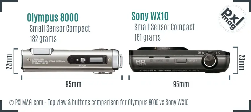 Olympus 8000 vs Sony WX10 top view buttons comparison