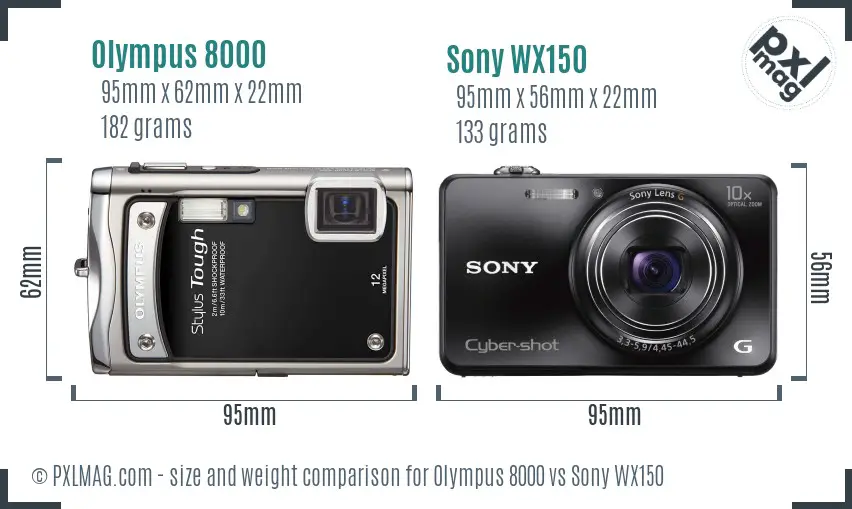 Olympus 8000 vs Sony WX150 size comparison