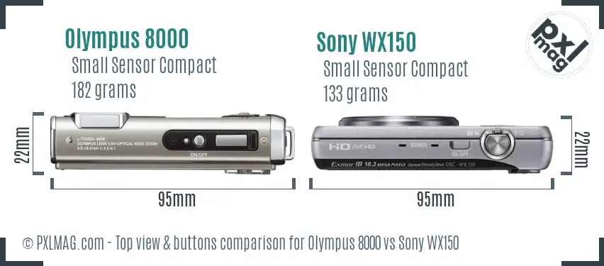 Olympus 8000 vs Sony WX150 top view buttons comparison
