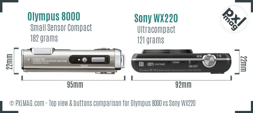 Olympus 8000 vs Sony WX220 top view buttons comparison