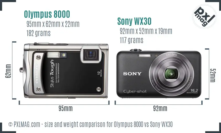 Olympus 8000 vs Sony WX30 size comparison
