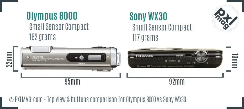 Olympus 8000 vs Sony WX30 top view buttons comparison