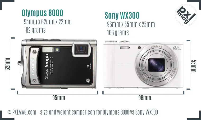 Olympus 8000 vs Sony WX300 size comparison