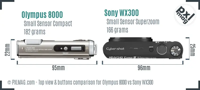 Olympus 8000 vs Sony WX300 top view buttons comparison