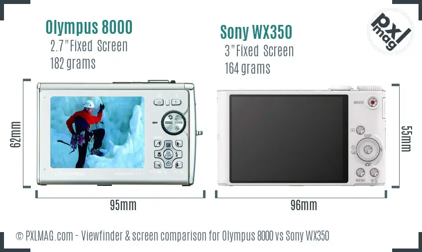 Olympus 8000 vs Sony WX350 Screen and Viewfinder comparison