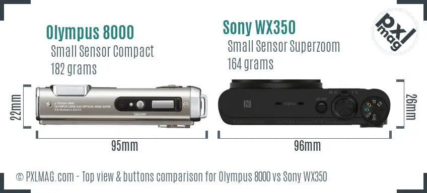 Olympus 8000 vs Sony WX350 top view buttons comparison