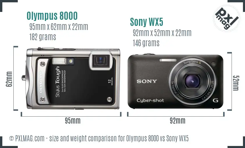 Olympus 8000 vs Sony WX5 size comparison