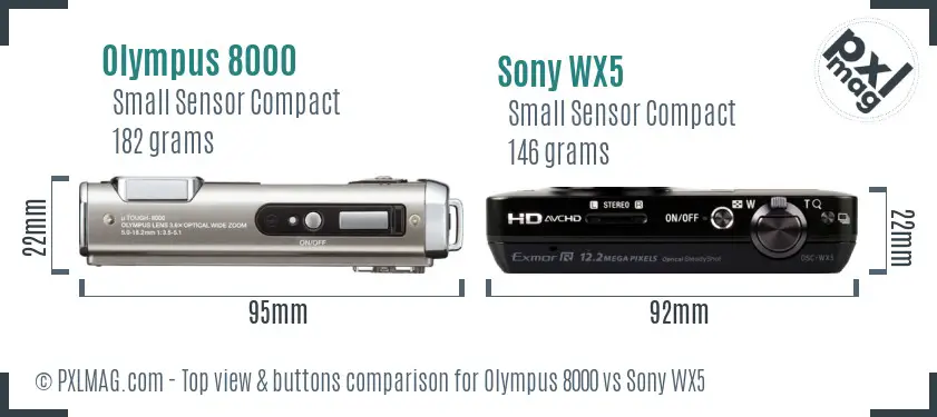 Olympus 8000 vs Sony WX5 top view buttons comparison