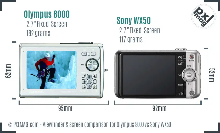 Olympus 8000 vs Sony WX50 Screen and Viewfinder comparison