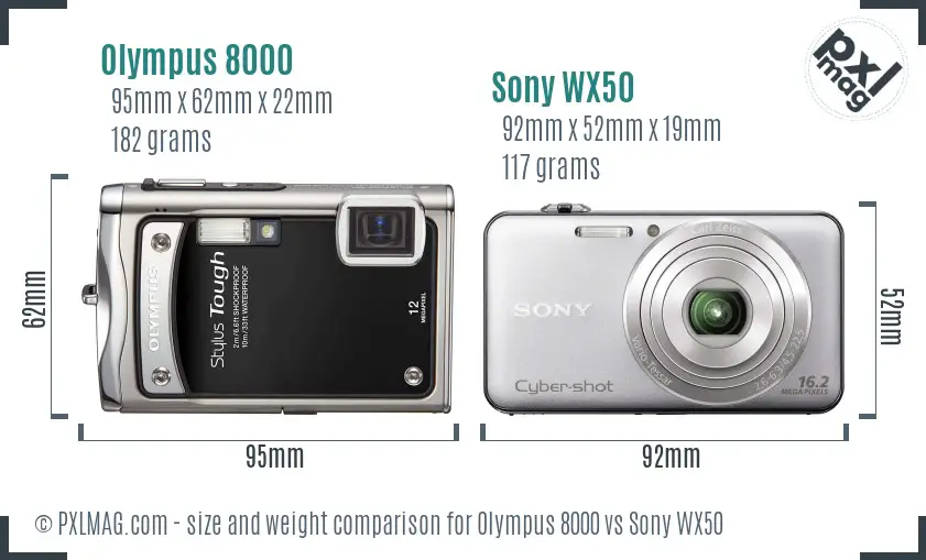 Olympus 8000 vs Sony WX50 size comparison
