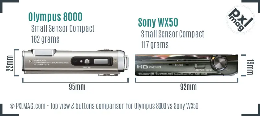 Olympus 8000 vs Sony WX50 top view buttons comparison