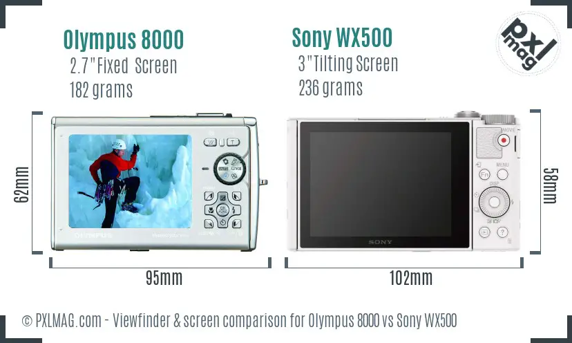 Olympus 8000 vs Sony WX500 Screen and Viewfinder comparison