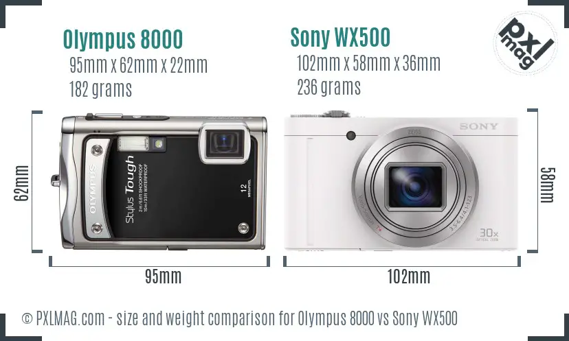 Olympus 8000 vs Sony WX500 size comparison