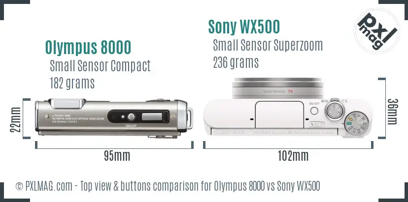 Olympus 8000 vs Sony WX500 top view buttons comparison