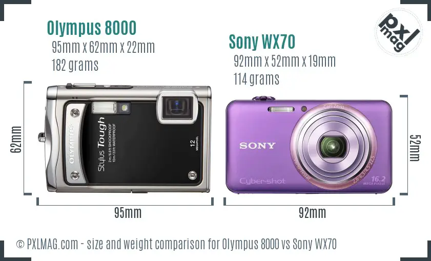 Olympus 8000 vs Sony WX70 size comparison