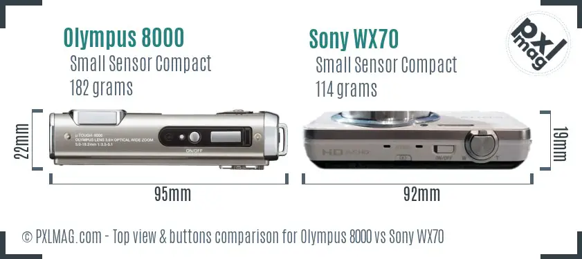 Olympus 8000 vs Sony WX70 top view buttons comparison