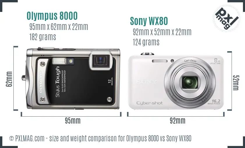 Olympus 8000 vs Sony WX80 size comparison