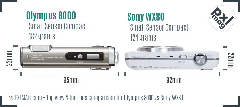 Olympus 8000 vs Sony WX80 top view buttons comparison